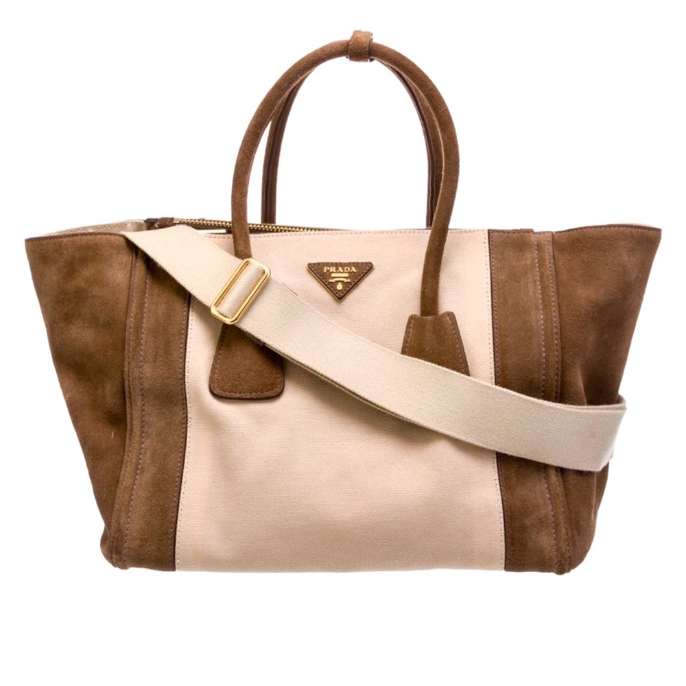 Prada Milano canvas canapa Scamostiato twin tote bag